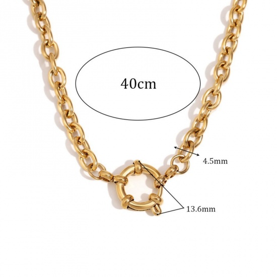 Immagine di 1 Pz Placcatura Sottovuoto 304 Acciaio Inossidabile Cavo Catena Collana Placcato Oro 18K Con Chiusura A Molla 40cm Lunghezza, Dimensione della Catena 4.5mm