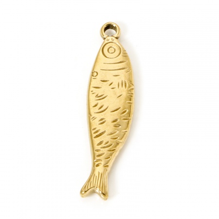 Picture of 1 Piece Eco-friendly PVD Vacuum Plating Waterproof Anti-Tarnish Hypoallergenic 304 Stainless Steel Ocean Jewelry Pendants 18K Real Gold Plated Fish Animal 3D 4cm x 1cm