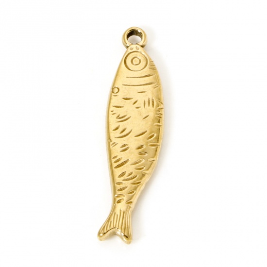 Image de 1 Pièce Pendentifs en 304 Acier Inoxydable Placage sous Vide PVD Respectueux de l'Environnement Bijoux d'Océan Poisson Plaqué Or Véritable 18K 3D 4cm x 1cm
