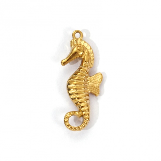 Image de 1 Pièce Pendentifs en 304 Acier Inoxydable Placage sous Vide PVD Respectueux de l'Environnement Bijoux d'Océan Cheval de Mer Plaqué Or Véritable 18K 3D 3cm x 1.1cm