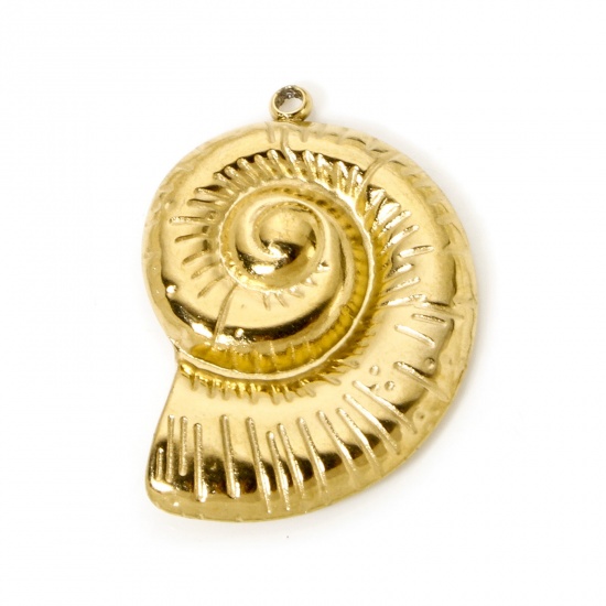 Image de 1 Pièce Pendentifs en 304 Acier Inoxydable Placage sous Vide PVD Respectueux de l'Environnement Bijoux d'Océan Escargot de Mer Plaqué Or Véritable 18K 3D 29mm x 22mm