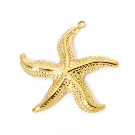 Picture of 1 Piece Eco-friendly PVD Vacuum Plating Waterproof Anti-Tarnish Hypoallergenic 304 Stainless Steel Ocean Jewelry Pendants 18K Real Gold Plated Starfish 3D 3.3cm x 3.3cm