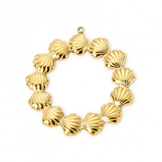 Image de 1 Pièce Pendentifs en 304 Acier Inoxydable Placage sous Vide PVD Respectueux de l'Environnement Bijoux d'Océan Coquille Plaqué Or Véritable 18K 3D 3.7cm x 3.5cm