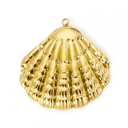 Picture of 1 Piece Eco-friendly PVD Vacuum Plating Waterproof Anti-Tarnish Hypoallergenic 304 Stainless Steel Ocean Jewelry Pendants 18K Real Gold Plated Shell 3D 3.5cm x 3.1cm