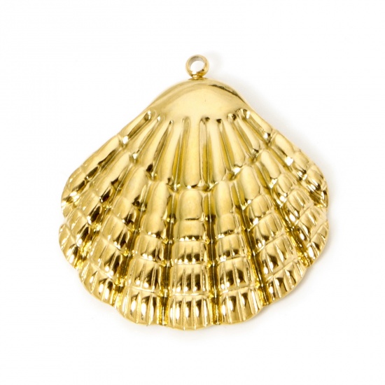 Image de 1 Pièce Pendentifs en 304 Acier Inoxydable Placage sous Vide PVD Respectueux de l'Environnement Bijoux d'Océan Coquille Plaqué Or Véritable 18K 3D 3.5cm x 3.1cm