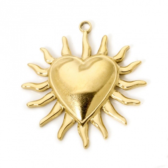Picture of 1 Piece Eco-friendly PVD Vacuum Plating 304 Stainless Steel Valentine's Day Pendants 18K Real Gold Plated Heart 4cm x 3.8cm