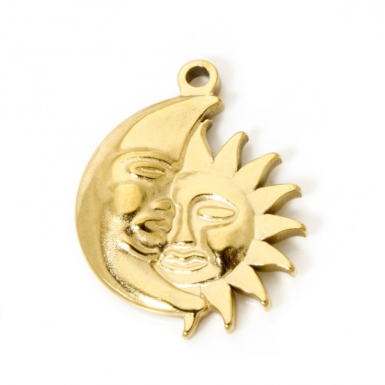 Picture of 1 Piece Eco-friendly PVD Vacuum Plating 304 Stainless Steel Galaxy Pendants 18K Real Gold Plated Sun Moon 3.2cm x 2.6cm