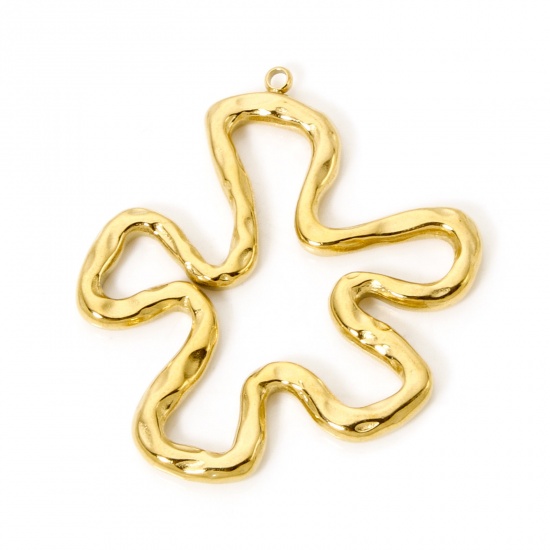Picture of 1 Piece Eco-friendly PVD Vacuum Plating 304 Stainless Steel Pendants 18K Real Gold Plated Flower 4.3cm x 3.9cm