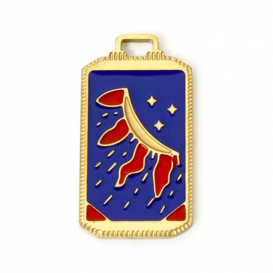 Immagine di 1 Pz Placcatura Sottovuoto Ecologica 304 Acciaio Inossidabile Tarocchi Ciondoli Rettangolo 18K Vero Oro Placcato Montagna Smalto 25.5mm x 14mm