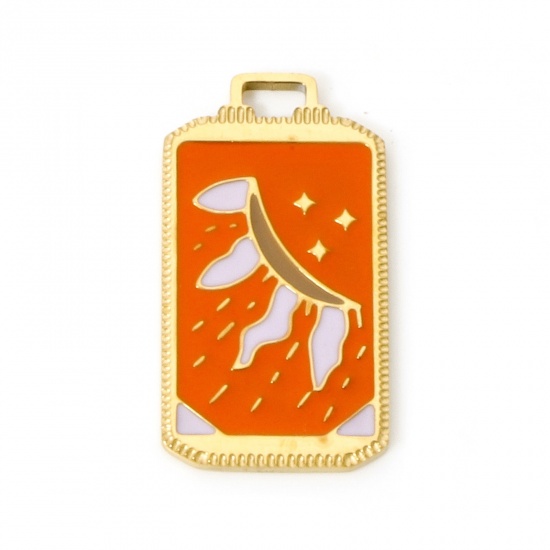 Immagine di 1 Pz Placcatura Sottovuoto Ecologica 304 Acciaio Inossidabile Tarocchi Ciondoli Rettangolo 18K Vero Oro Placcato Montagna Smalto 25.5mm x 14mm