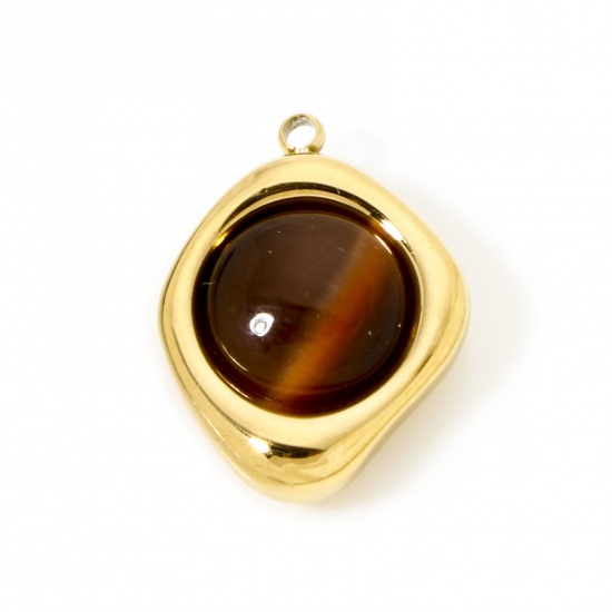 Bild von 1 Stück Umweltfreundliche Vakuumbeschichtung 304 Edelstahl Charmes Unregelmäßig 18K Echtgold plattiert Kaffeebraun Mit synthetischen Edelstein Cabochons 20mm x 15mm