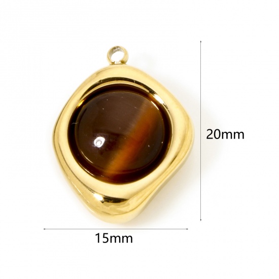 Bild von 1 Stück Umweltfreundliche Vakuumbeschichtung 304 Edelstahl Charmes Unregelmäßig 18K Echtgold plattiert Kaffeebraun Mit synthetischen Edelstein Cabochons 20mm x 15mm