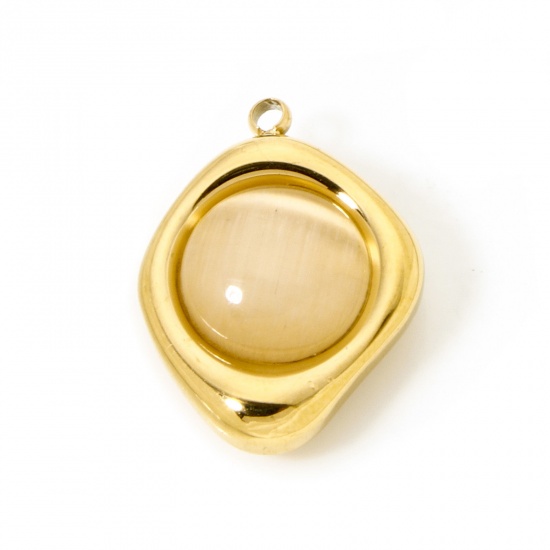 Bild von 1 Stück Umweltfreundliche Vakuumbeschichtung 304 Edelstahl Charmes Unregelmäßig 18K Echtgold plattiert Beige Mit synthetischen Edelstein Cabochons 20mm x 15mm