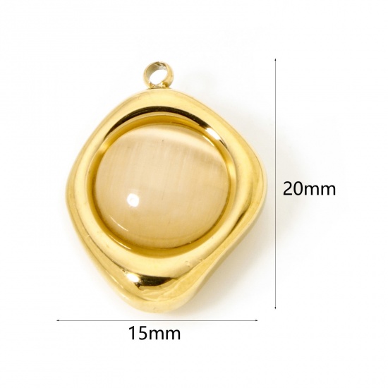 Bild von 1 Stück Umweltfreundliche Vakuumbeschichtung 304 Edelstahl Charmes Unregelmäßig 18K Echtgold plattiert Beige Mit synthetischen Edelstein Cabochons 20mm x 15mm