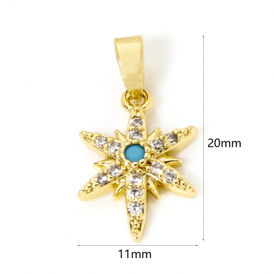 Picture of 2 PCs Brass Galaxy Charm Pendant 18K Gold Plated Star Micro Pave Clear Cubic Zirconia 20mm x 11mm