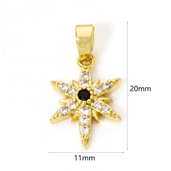 Picture of 2 PCs Brass Galaxy Charm Pendant 18K Gold Plated Star Micro Pave Clear Cubic Zirconia 20mm x 11mm