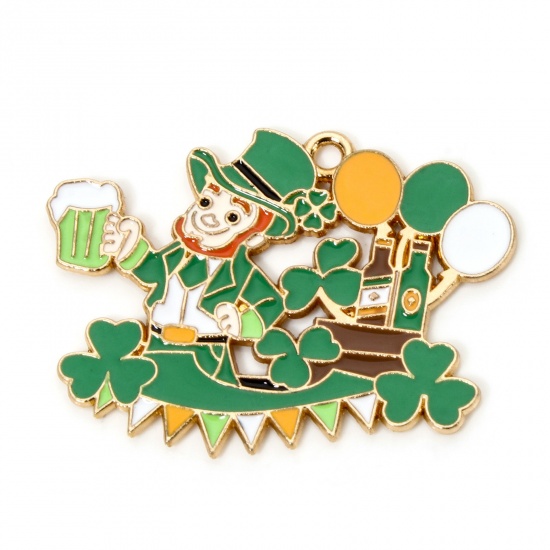 Imagen de 10 Unidades Zamak Día de San Patricio Colgantes Chapado en Oro Multicolor Jarra de Cerveza Esmalte 3.5cm x 2.6cm