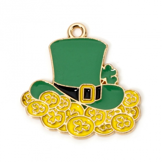 Imagen de 10 Unidades Zamak Día de San Patricio Colgantes Chapado en Oro Multicolor Sombrero Esmalte 25mm x 25mm