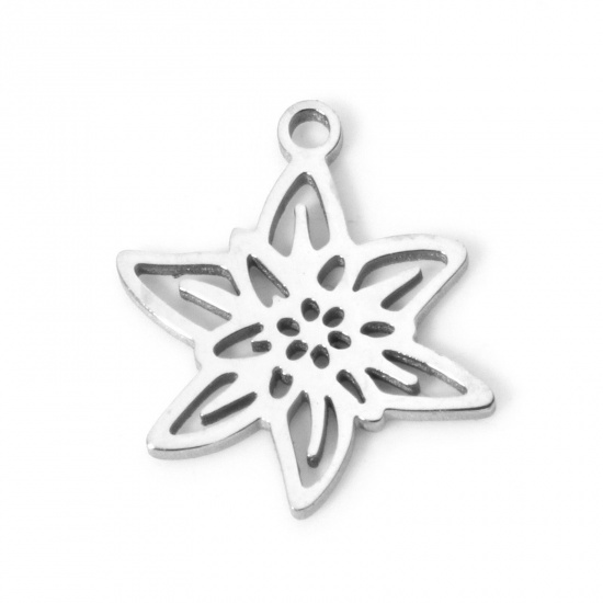 Imagen de 2 Unidades 304 Acero Inoxidable Flor del Mes de Nacimiento Colgantes Marzo Tono de Plata Flor de Narciso Hueco 14mm x 12mm