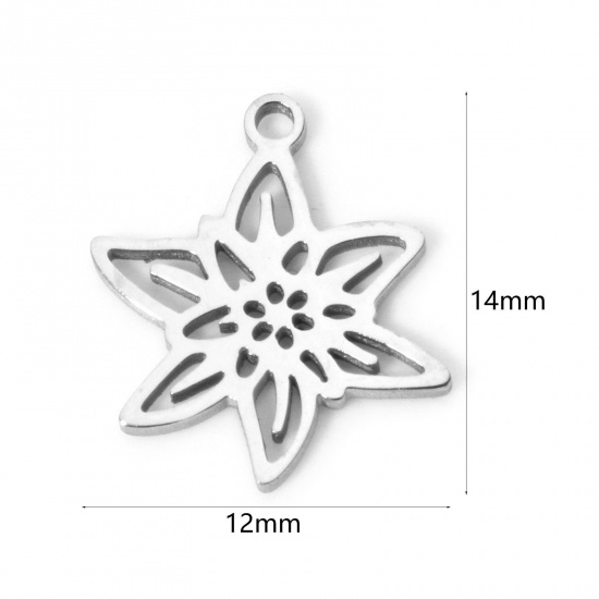 Imagen de 2 Unidades 304 Acero Inoxidable Flor del Mes de Nacimiento Colgantes Marzo Tono de Plata Flor de Narciso Hueco 14mm x 12mm