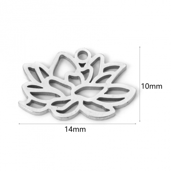 Imagen de 2 Unidades 304 Acero Inoxidable Flor del Mes de Nacimiento Colgantes Julio Tono de Plata Flor de Loto Hueco 14mm x 10mm