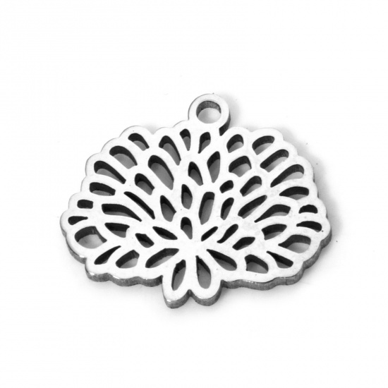 Imagen de 2 Unidades 304 Acero Inoxidable Flor del Mes de Nacimiento Colgantes Noviembre Tono de Plata Crisantemo Hueco 14mm x 12mm
