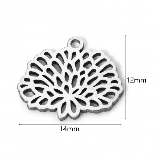 Imagen de 2 Unidades 304 Acero Inoxidable Flor del Mes de Nacimiento Colgantes Noviembre Tono de Plata Crisantemo Hueco 14mm x 12mm