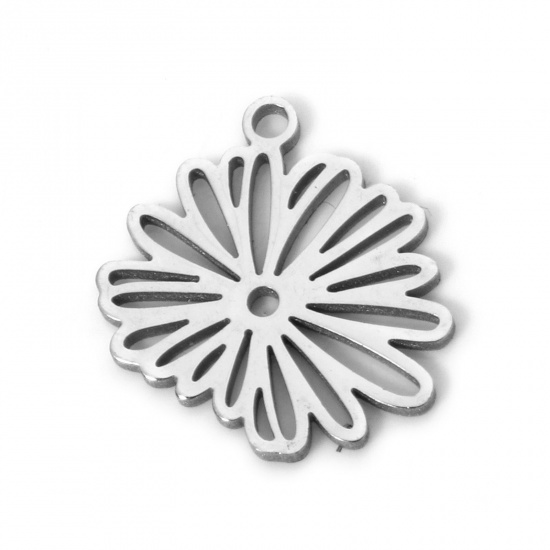 Imagen de 2 Unidades 304 Acero Inoxidable Flor del Mes de Nacimiento Colgantes Septiembre Tono de Plata Flor de Aster Hueco 14mm x 13mm