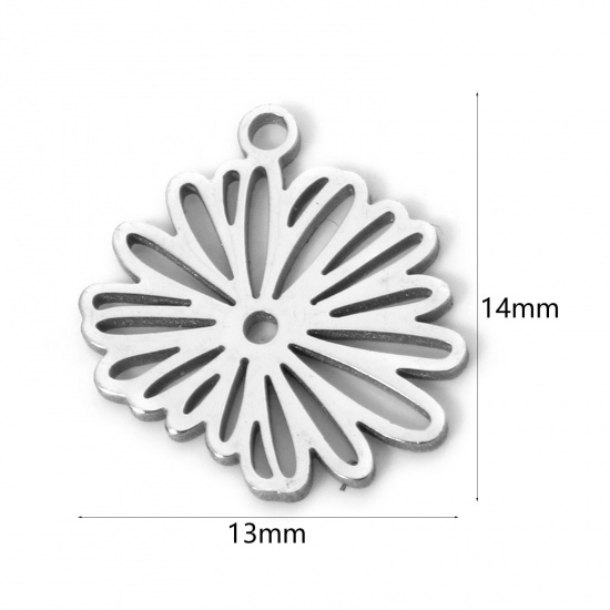 Imagen de 2 Unidades 304 Acero Inoxidable Flor del Mes de Nacimiento Colgantes Septiembre Tono de Plata Flor de Aster Hueco 14mm x 13mm