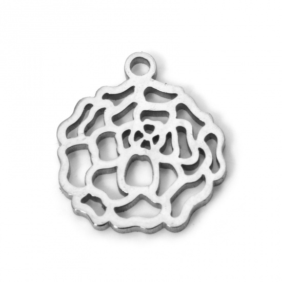 Imagen de 2 Unidades 304 Acero Inoxidable Flor del Mes de Nacimiento Colgantes Octubre Tono de Plata Maravilla Hueco 12mm x 11mm