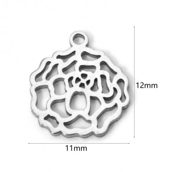 Imagen de 2 Unidades 304 Acero Inoxidable Flor del Mes de Nacimiento Colgantes Octubre Tono de Plata Maravilla Hueco 12mm x 11mm