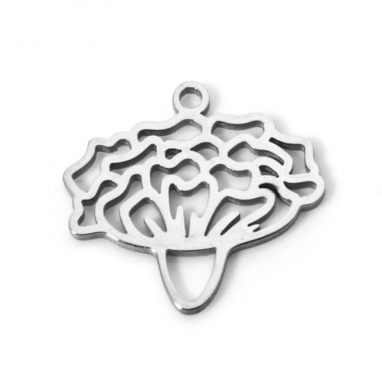 Imagen de 2 Unidades 304 Acero Inoxidable Flor del Mes de Nacimiento Colgantes Enero Tono de Plata Clavel Hueco 15mm x 14mm