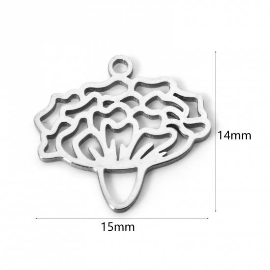 Imagen de 2 Unidades 304 Acero Inoxidable Flor del Mes de Nacimiento Colgantes Enero Tono de Plata Clavel Hueco 15mm x 14mm