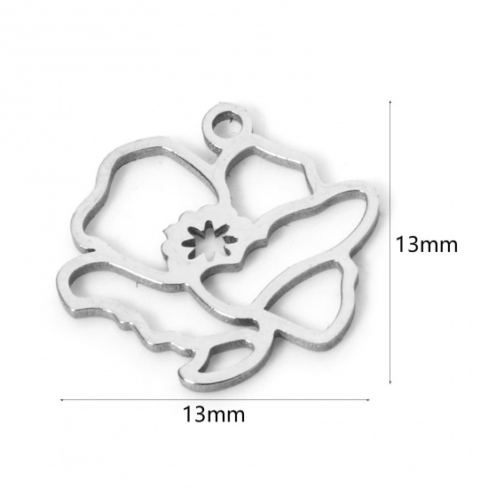 Imagen de 2 Unidades 304 Acero Inoxidable Flor del Mes de Nacimiento Colgantes Agosto Tono de Plata Amapola Hueco 13mm x 13mm