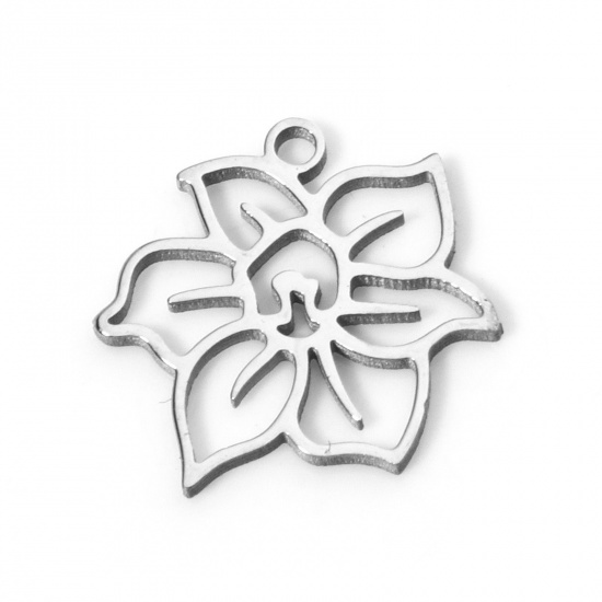 Imagen de 2 Unidades 304 Acero Inoxidable Flor del Mes de Nacimiento Colgantes Diciembre Tono de Plata Narciso Hueco 13mm x 12.5mm
