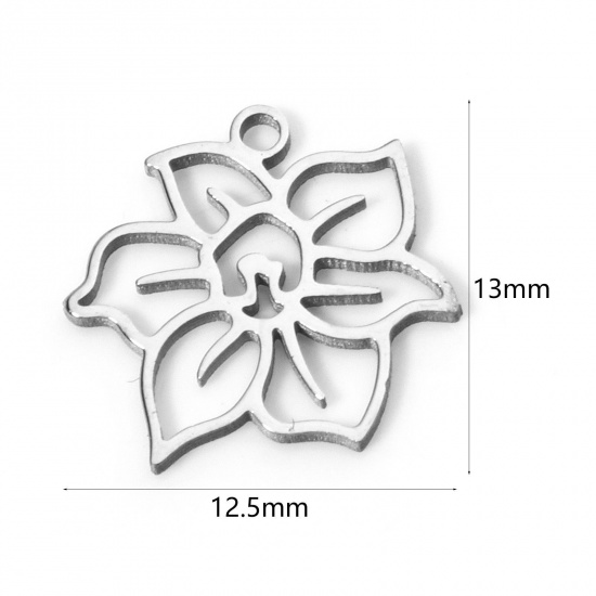 Imagen de 2 Unidades 304 Acero Inoxidable Flor del Mes de Nacimiento Colgantes Diciembre Tono de Plata Narciso Hueco 13mm x 12.5mm