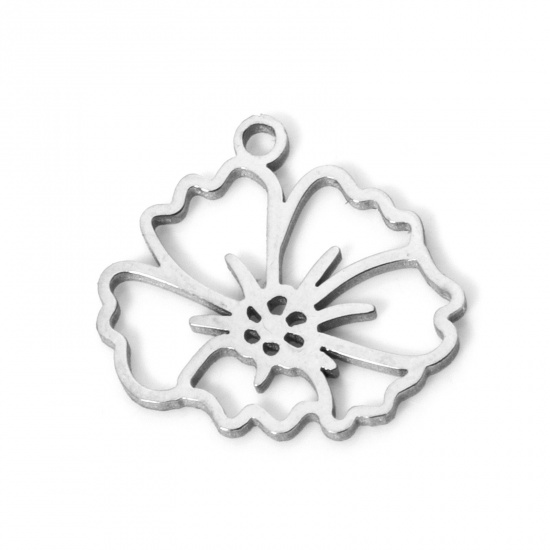 Imagen de 2 Unidades 304 Acero Inoxidable Flor del Mes de Nacimiento Colgantes Febrero Tono de Plata Violeta Hueco 14mm x 13mm
