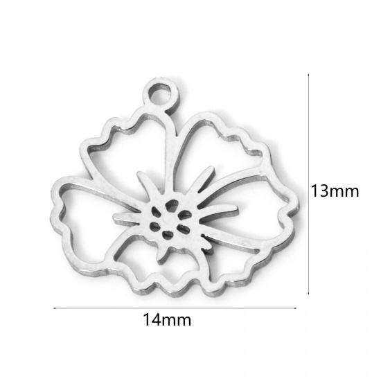 Imagen de 2 Unidades 304 Acero Inoxidable Flor del Mes de Nacimiento Colgantes Febrero Tono de Plata Violeta Hueco 14mm x 13mm