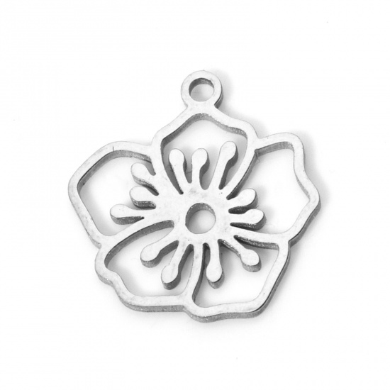 Imagen de 2 Unidades 304 Acero Inoxidable Flor del Mes de Nacimiento Colgantes Mayo Tono de Plata Flor de Espino Hueco 13mm x 13mm
