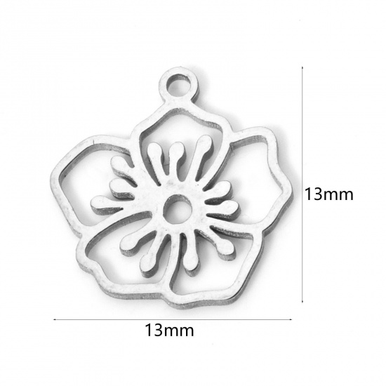 Imagen de 2 Unidades 304 Acero Inoxidable Flor del Mes de Nacimiento Colgantes Mayo Tono de Plata Flor de Espino Hueco 13mm x 13mm