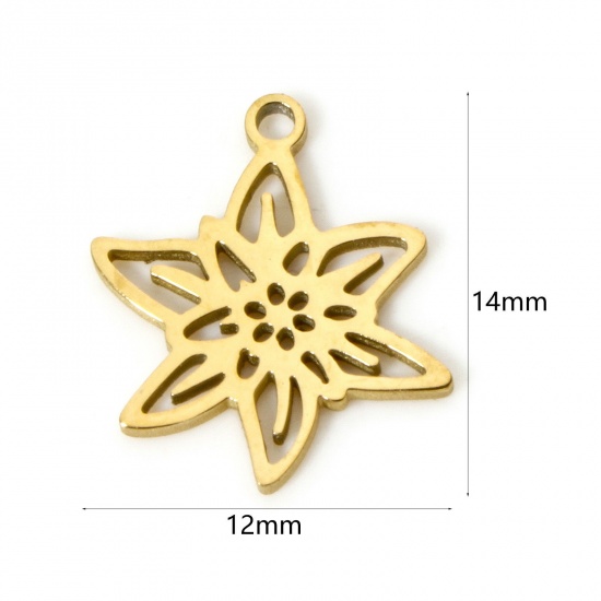 Picture of 2 PCs 304 Stainless Steel Birth Month Flower Charms Gold Plated March Daffodil Flower Hollow 14mm x 12mm