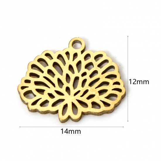 Picture of 2 PCs 304 Stainless Steel Birth Month Flower Charms Gold Plated November Chrysanthemum Flower Hollow 14mm x 12mm