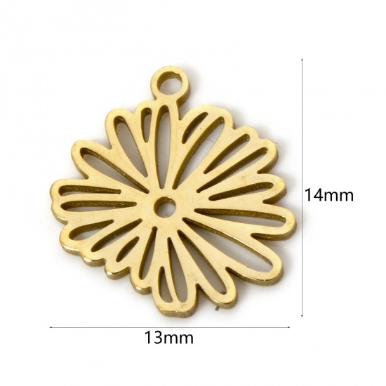 Picture of 2 PCs 304 Stainless Steel Birth Month Flower Charms Gold Plated September Asters Flower Hollow 14mm x 13mm