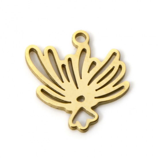 Picture of 2 PCs 304 Stainless Steel Birth Month Flower Charms Gold Plated June Honeysuckle Flower Hollow 13mm x 12mm