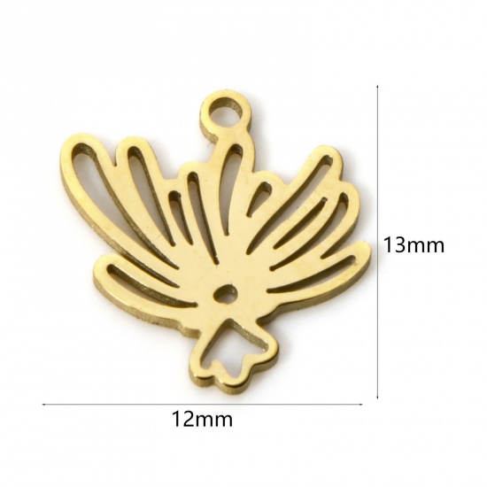 Picture of 2 PCs 304 Stainless Steel Birth Month Flower Charms Gold Plated June Honeysuckle Flower Hollow 13mm x 12mm