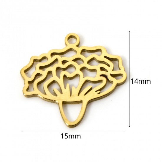 Picture of 2 PCs 304 Stainless Steel Birth Month Flower Charms Gold Plated January Carnation Flower Hollow 15mm x 14mm