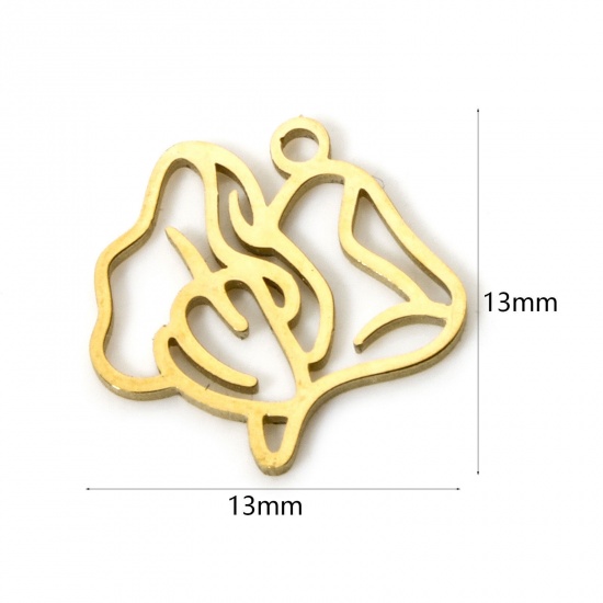 Picture of 2 PCs 304 Stainless Steel Birth Month Flower Charms Gold Plated April Sweetpea Flower Hollow 13mm x 13mm