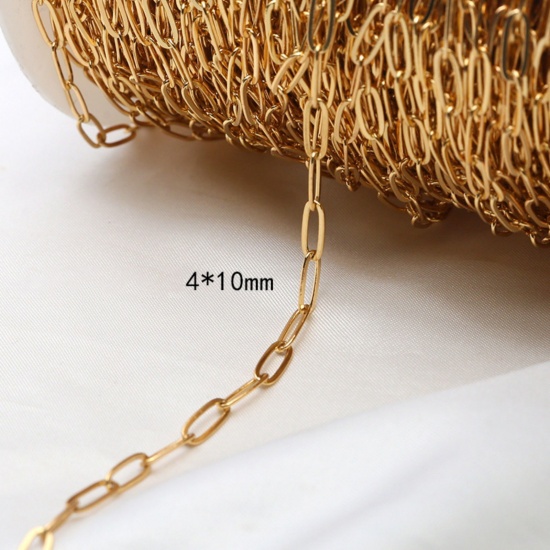 Picture of 1 M Brass Paperclip Chain For Handmade DIY Jewelry Making Findings 18K Gold Plated 4mm