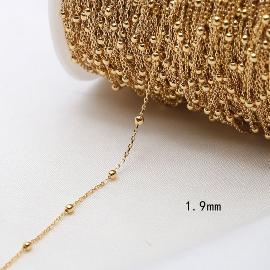 Picture of 1 M Brass Beaded Chain For Handmade DIY Jewelry Making Findings 18K Gold Plated 1.9mm