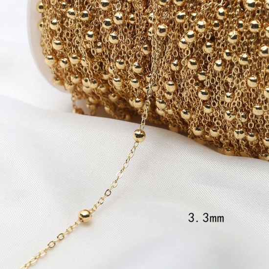 Picture of 1 M Brass Beaded Chain For Handmade DIY Jewelry Making Findings 18K Gold Plated 3.3mm